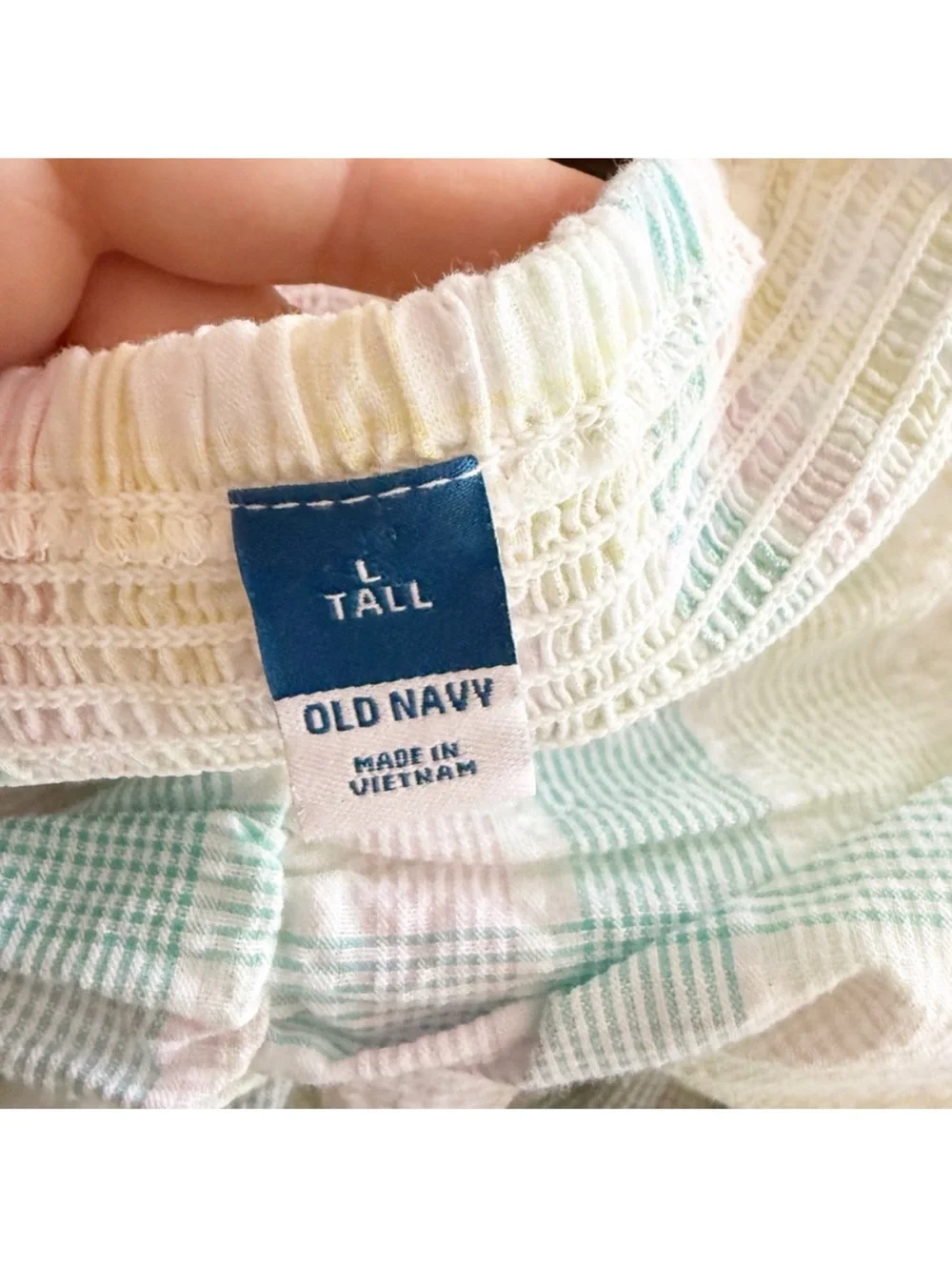 Old Navy Women Pastel Plaid Puff Sleeve Top Large Tall Peasant Cottage Milkmaid